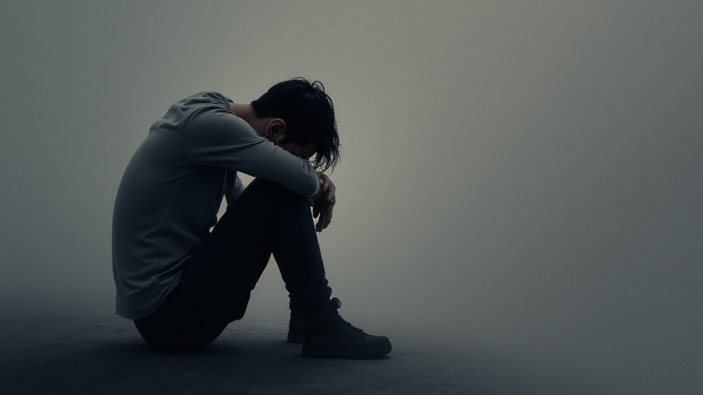 A man sitting alone in a dark room, reflecting emotional stress and fatigue often associated with spermatorrhea side effects